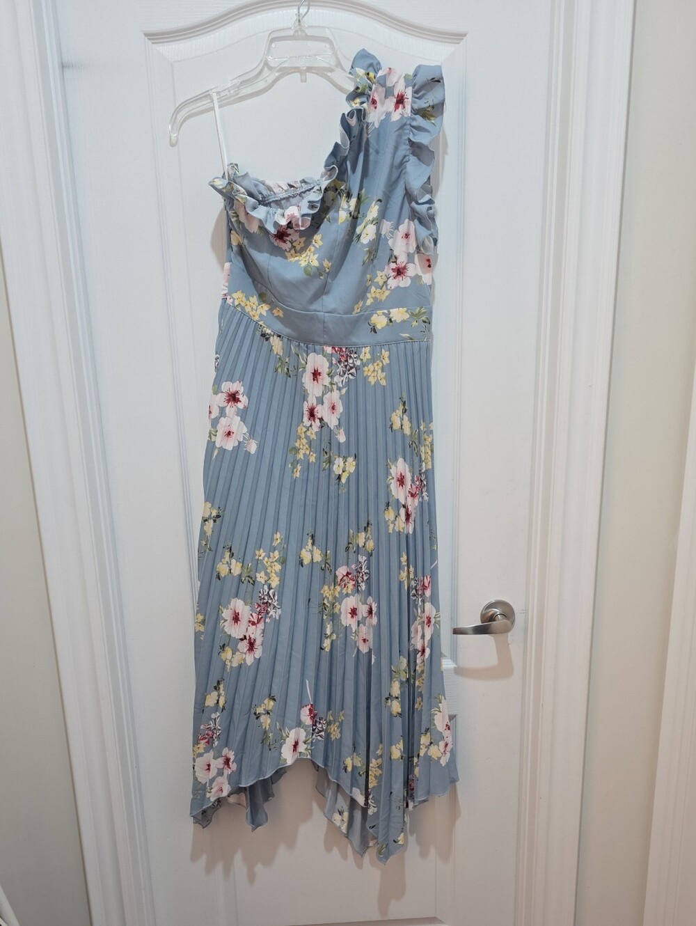 SHEIN Women's Blue Floral Asymmetrical Pleated Dress #A0263